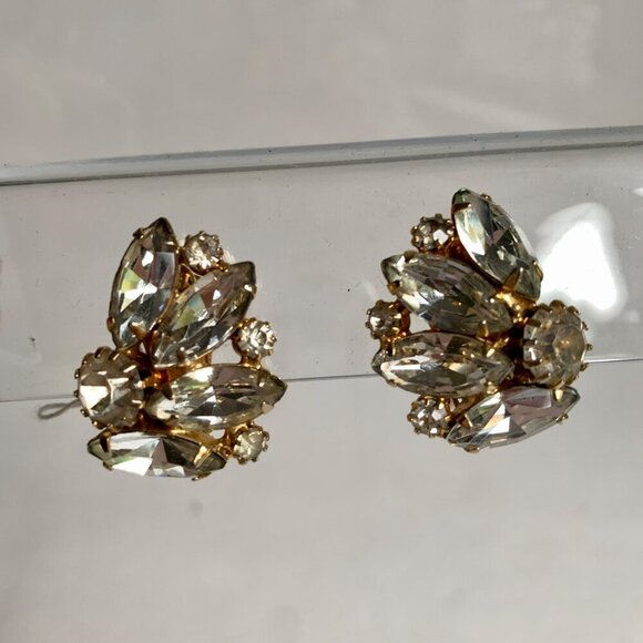 Vintage Rhinestone Clip On Earrings - Picture 1 of 4